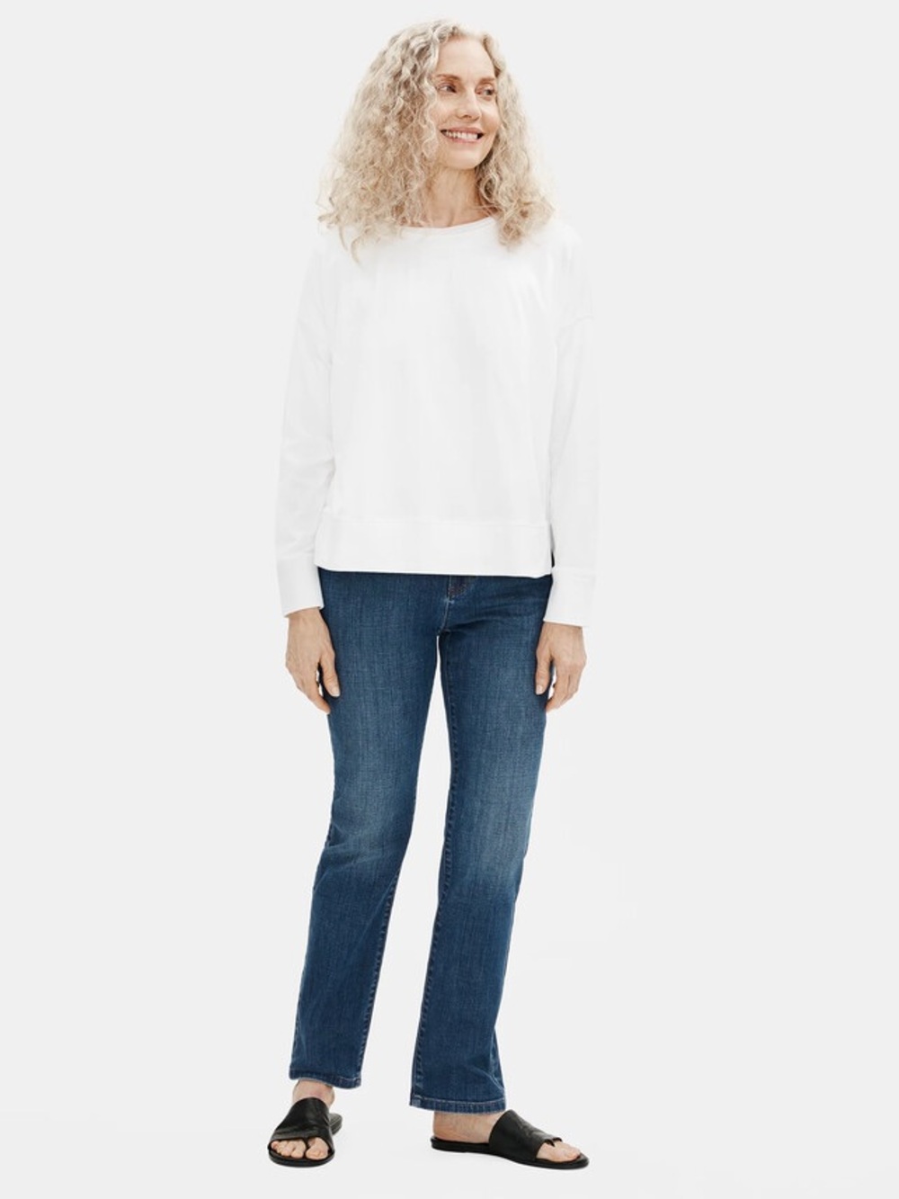Eileen Fisher Organic Cotton Stretch Straight Jean Slim Fit Aged Indigo 14